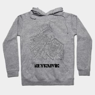 Retro Map of Reykjavík, Iceland Minimalist Line Drawing Hoodie